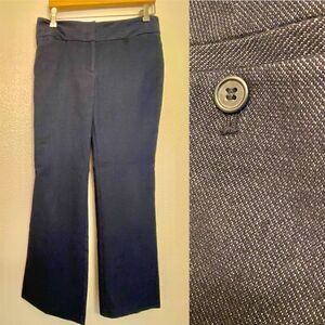 LOFT original wide boot cut leg navy blue Career Pants trouser tweed slacks -6